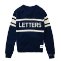 OEM new teenager woolen sweater design thick intarsia letter pattern knit cloth Ribbed custom varsity sweaters men with stripes